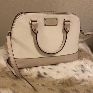 Tan and White Kate Spade Crossbody Tote